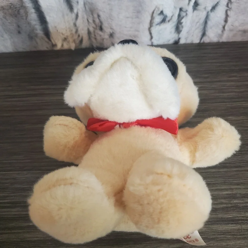 Small Beige Bulldog Boxer Puppy Plush Stuffed Animal,  Red Bow Avanti Dan Dee